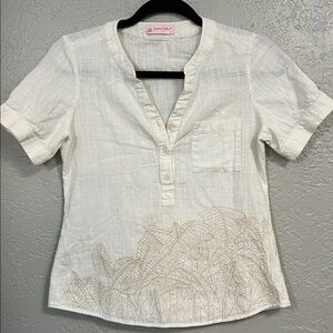 VINTAGE DAN CHAU WHITE COTTON EMBROIDERED SHORT SLEEVE TOP